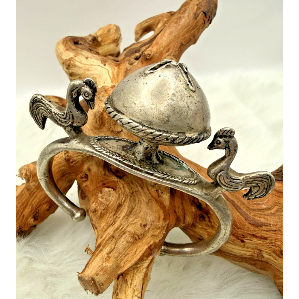 Antique Timor Indonesian Riti Knei Dance Rattle Bird Bell Silver Tone Bracelet